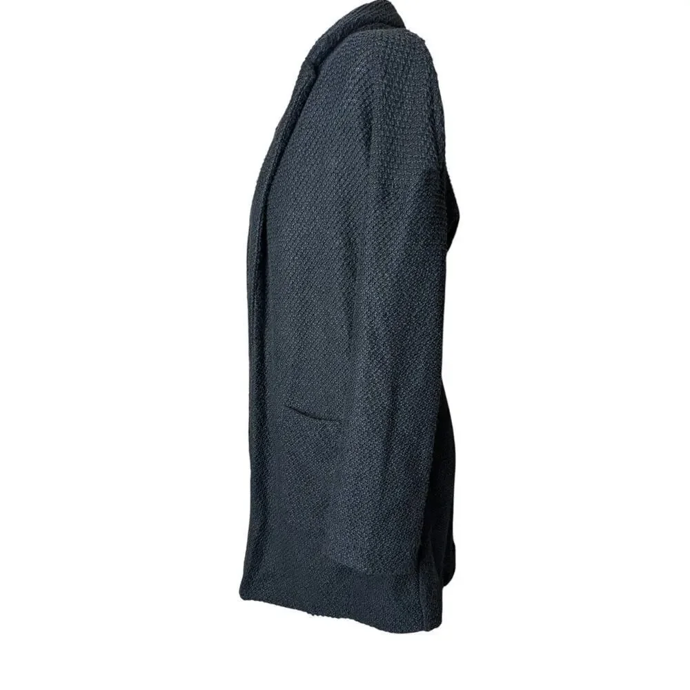 Marine Layer Birdseye Cardigan Sweater Black Open Front Pockets Size XS